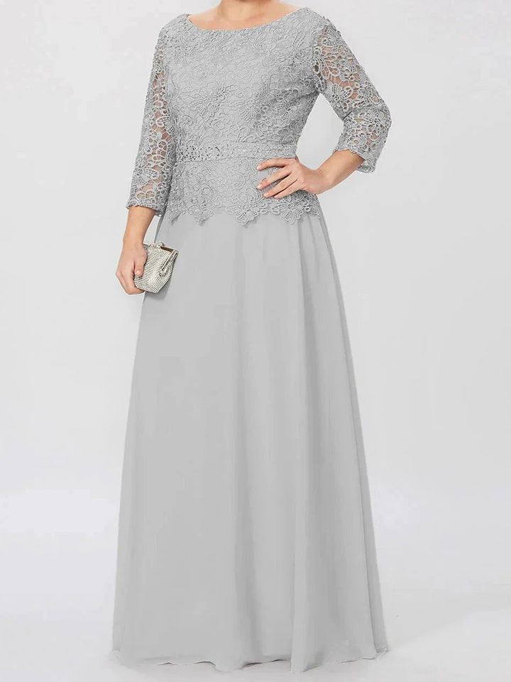 A-Line/Princess Round Neck 3/4 Length Sleeves Floor-Length Mother of the Bride Dresses with Applique &amp; Sequins by Dreamylily