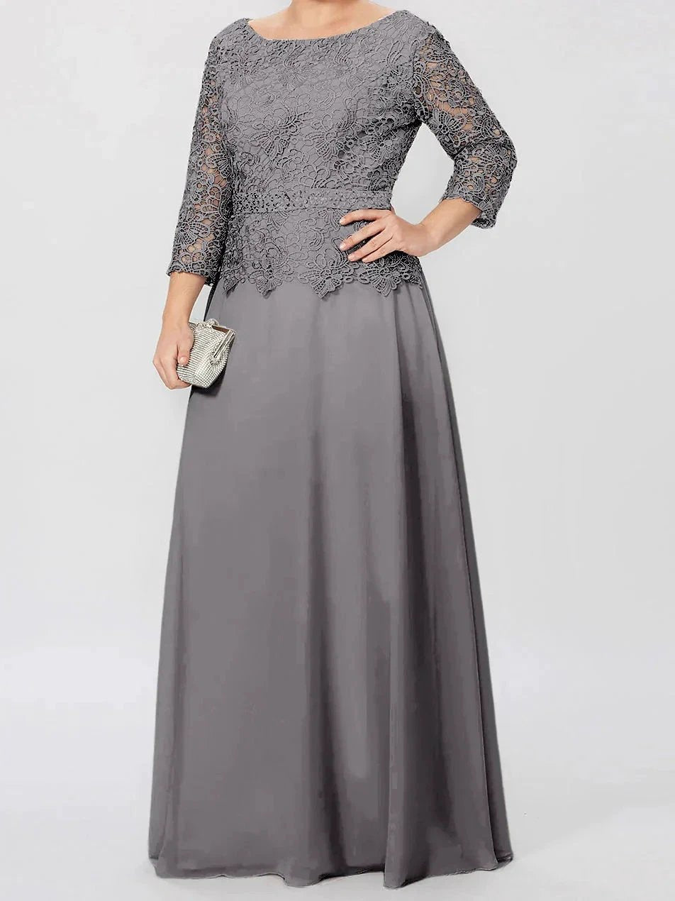 A-Line/Princess Round Neck 3/4 Length Sleeves Floor-Length Mother of the Bride Dresses with Applique &amp; Sequins by Dreamylily
