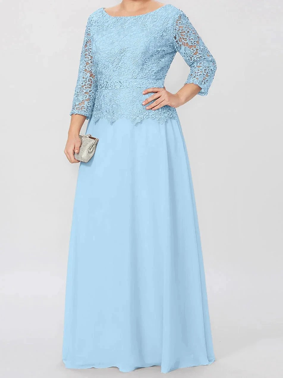 A-Line/Princess Round Neck 3/4 Length Sleeves Floor-Length Mother of the Bride Dresses with Applique &amp; Sequins by Dreamylily