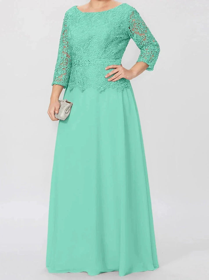 A-Line/Princess Round Neck 3/4 Length Sleeves Floor-Length Mother of the Bride Dresses with Applique &amp; Sequins by Dreamylily