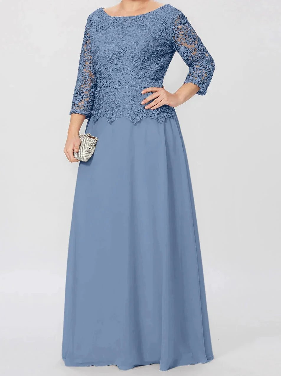 A-Line/Princess Round Neck 3/4 Length Sleeves Floor-Length Mother of the Bride Dresses with Applique &amp; Sequins by Dreamylily