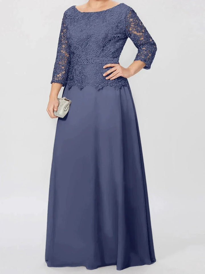 A-Line/Princess Round Neck 3/4 Length Sleeves Floor-Length Mother of the Bride Dresses with Applique &amp; Sequins by Dreamylily