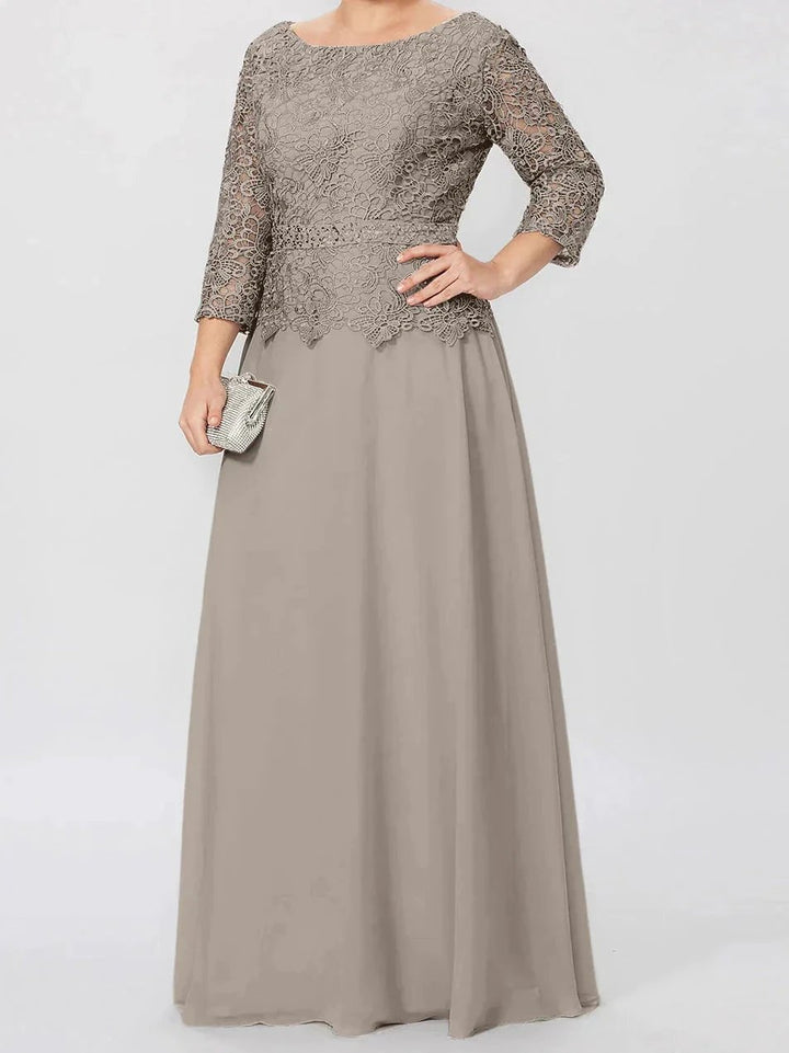 A-Line/Princess Round Neck 3/4 Length Sleeves Floor-Length Mother of the Bride Dresses with Applique &amp; Sequins by Dreamylily