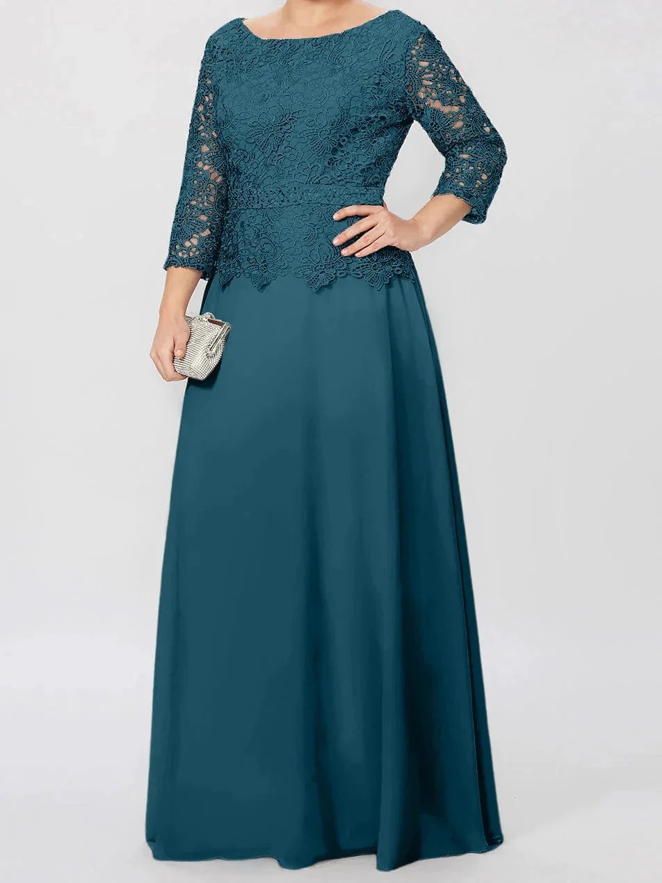 A-Line/Princess Round Neck 3/4 Length Sleeves Floor-Length Mother of the Bride Dresses with Applique &amp; Sequins by Dreamylily