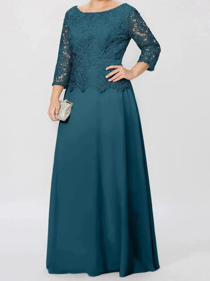 A-Line/Princess Round Neck 3/4 Length Sleeves Floor-Length Mother of the Bride Dresses with Applique &amp; Sequins by Dreamylily