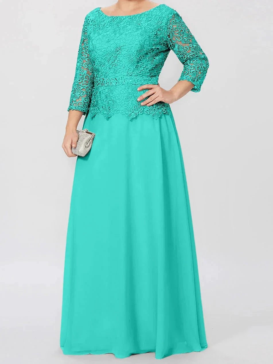 A-Line/Princess Round Neck 3/4 Length Sleeves Floor-Length Mother of the Bride Dresses with Applique &amp; Sequins by Dreamylily