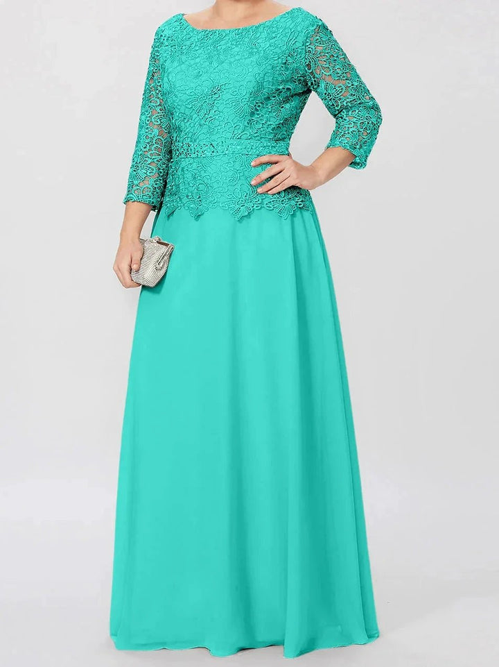A-Line/Princess Round Neck 3/4 Length Sleeves Floor-Length Mother of the Bride Dresses with Applique &amp; Sequins by Dreamylily