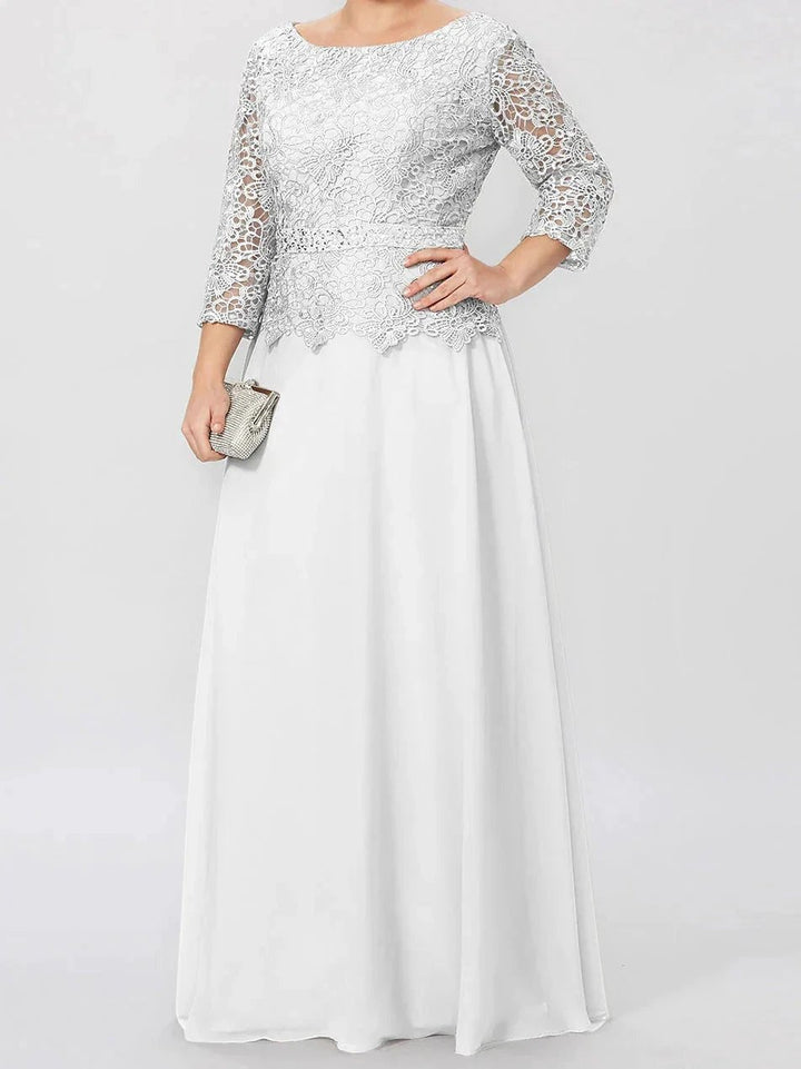 A-Line/Princess Round Neck 3/4 Length Sleeves Floor-Length Mother of the Bride Dresses with Applique &amp; Sequins by Dreamylily