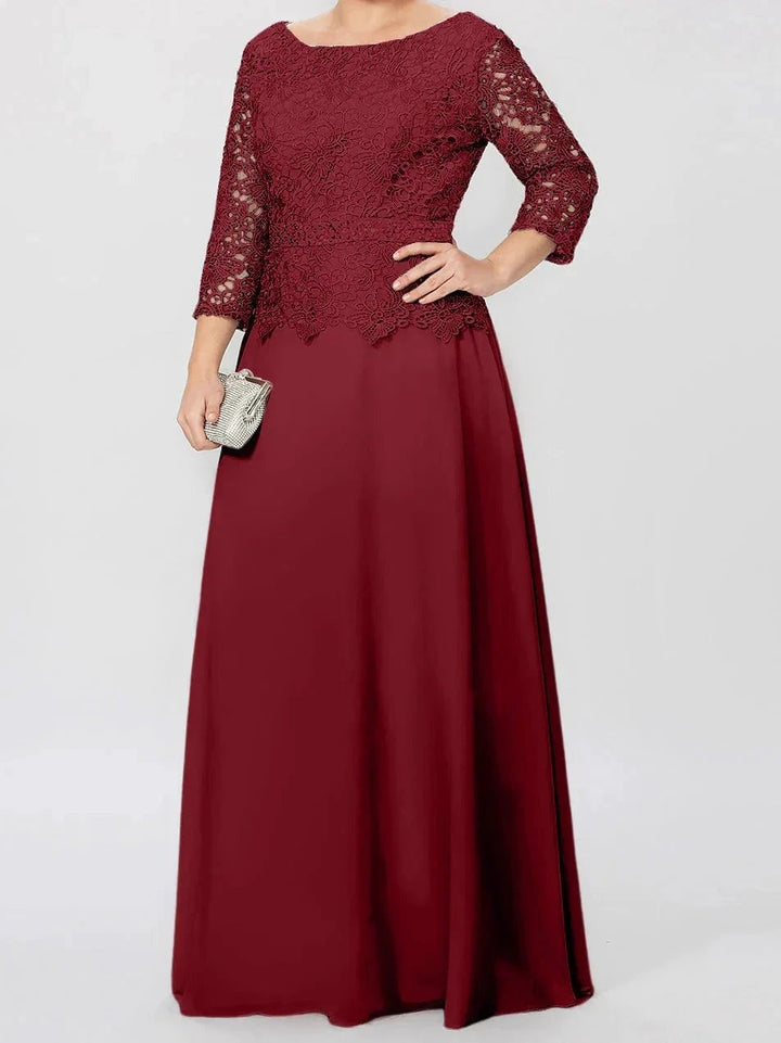 A-Line/Princess Round Neck 3/4 Length Sleeves Floor-Length Mother of the Bride Dresses with Applique &amp; Sequins by Dreamylily