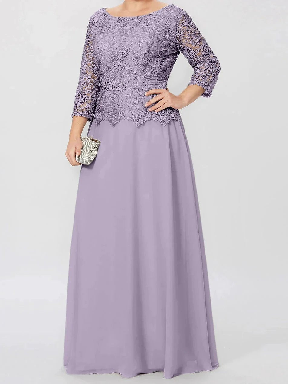 A-Line/Princess Round Neck 3/4 Length Sleeves Floor-Length Mother of the Bride Dresses with Applique &amp; Sequins by Dreamylily