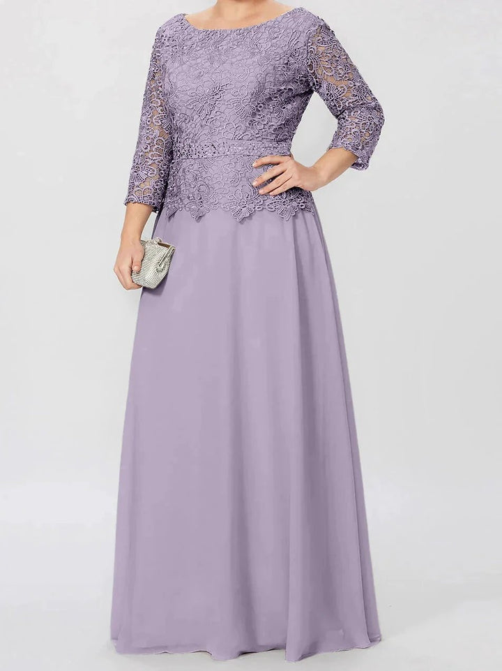 A-Line/Princess Round Neck 3/4 Length Sleeves Floor-Length Mother of the Bride Dresses with Applique &amp; Sequins by Dreamylily