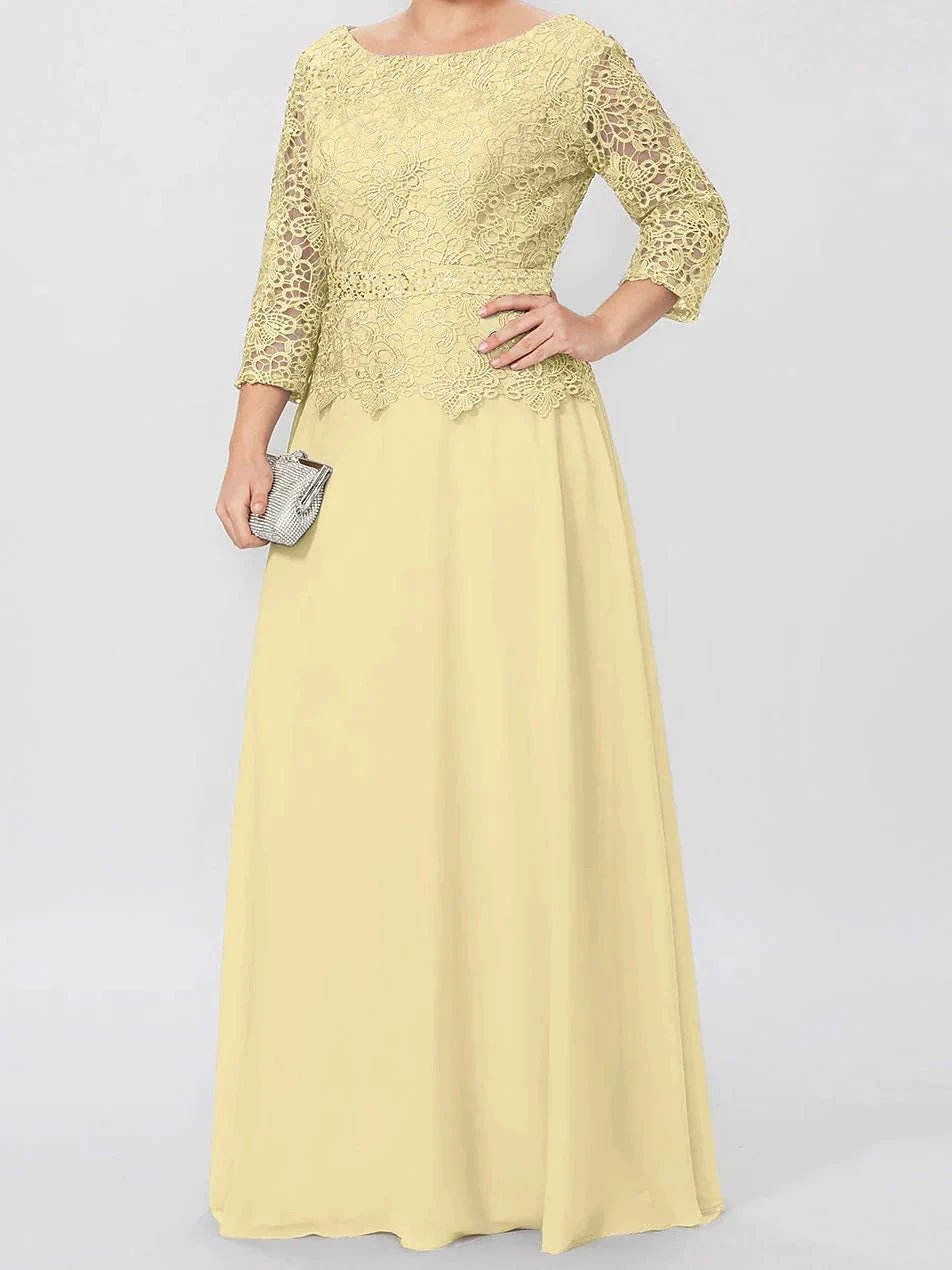 A-Line/Princess Round Neck 3/4 Length Sleeves Floor-Length Mother of the Bride Dresses with Applique &amp; Sequins by Dreamylily