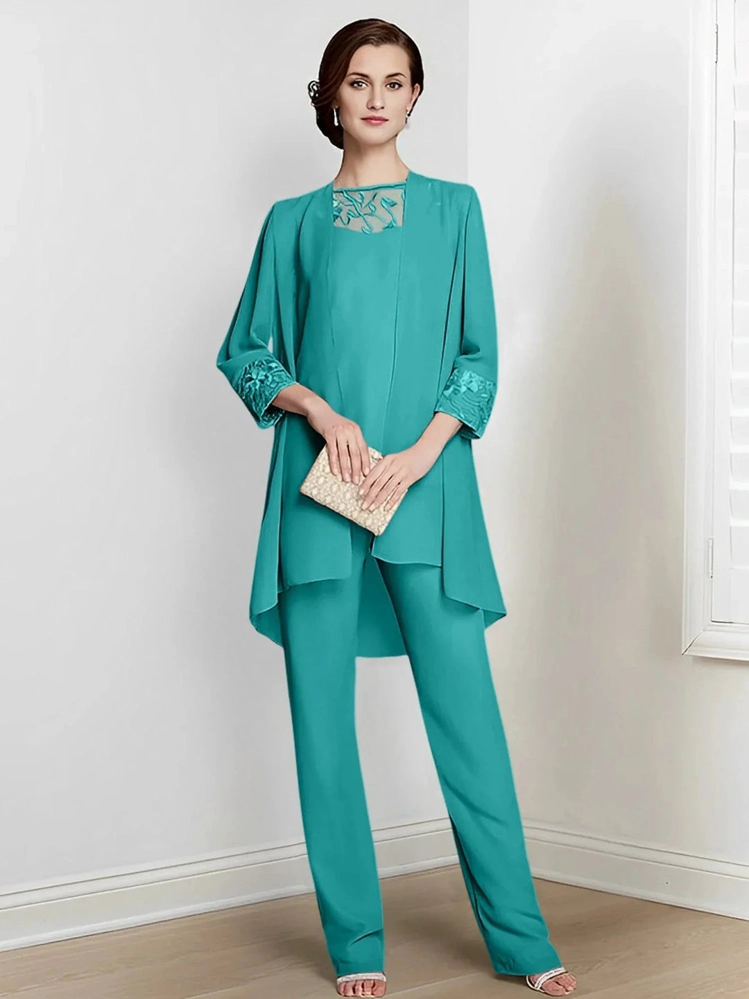 Chiffon Long Sleeves Mother Of The Bride Pantsuits With Jacket by Dreamylily