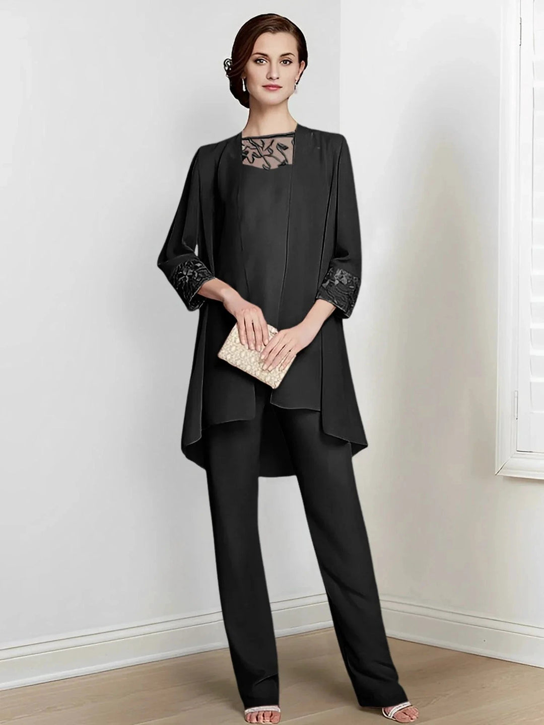 Chiffon Long Sleeves Mother Of The Bride Pantsuits With Jacket by Dreamylily
