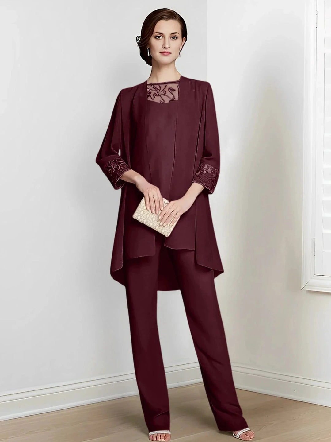 Chiffon Long Sleeves Mother Of The Bride Pantsuits With Jacket by Dreamylily