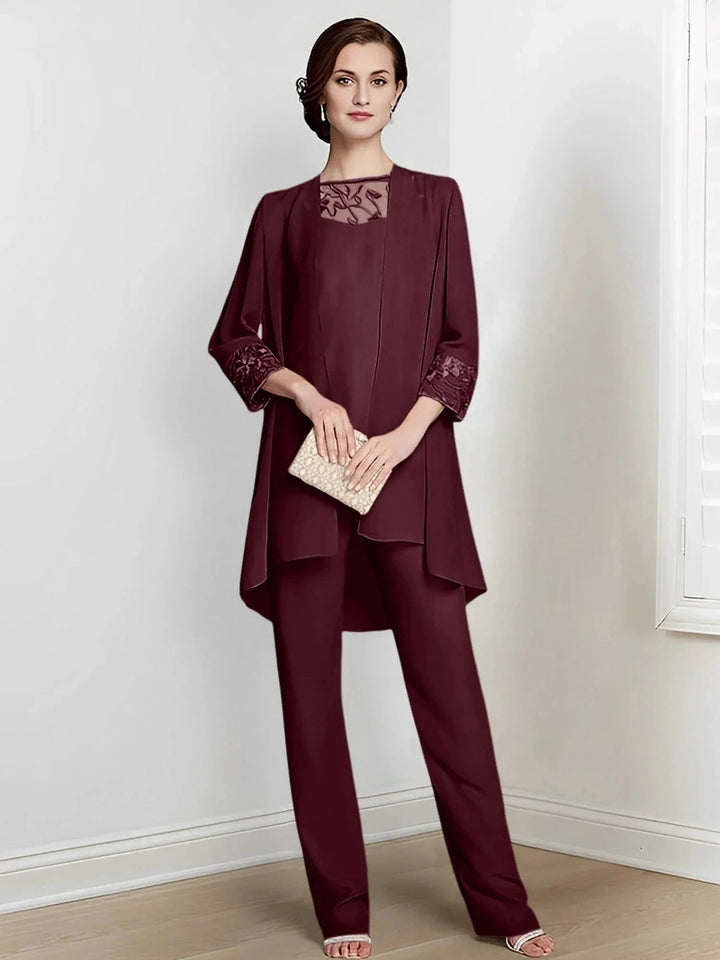 Chiffon Long Sleeves Mother Of The Bride Pantsuits With Jacket by Dreamylily
