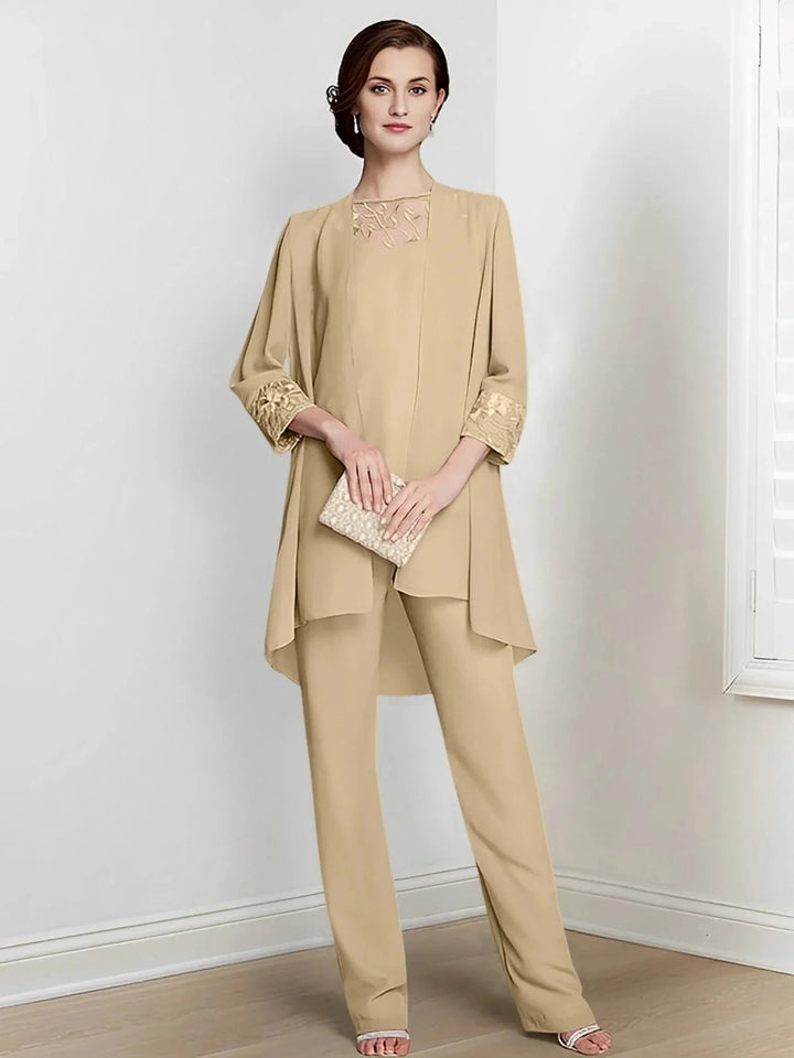 Chiffon Long Sleeves Mother Of The Bride Pantsuits With Jacket by Dreamylily