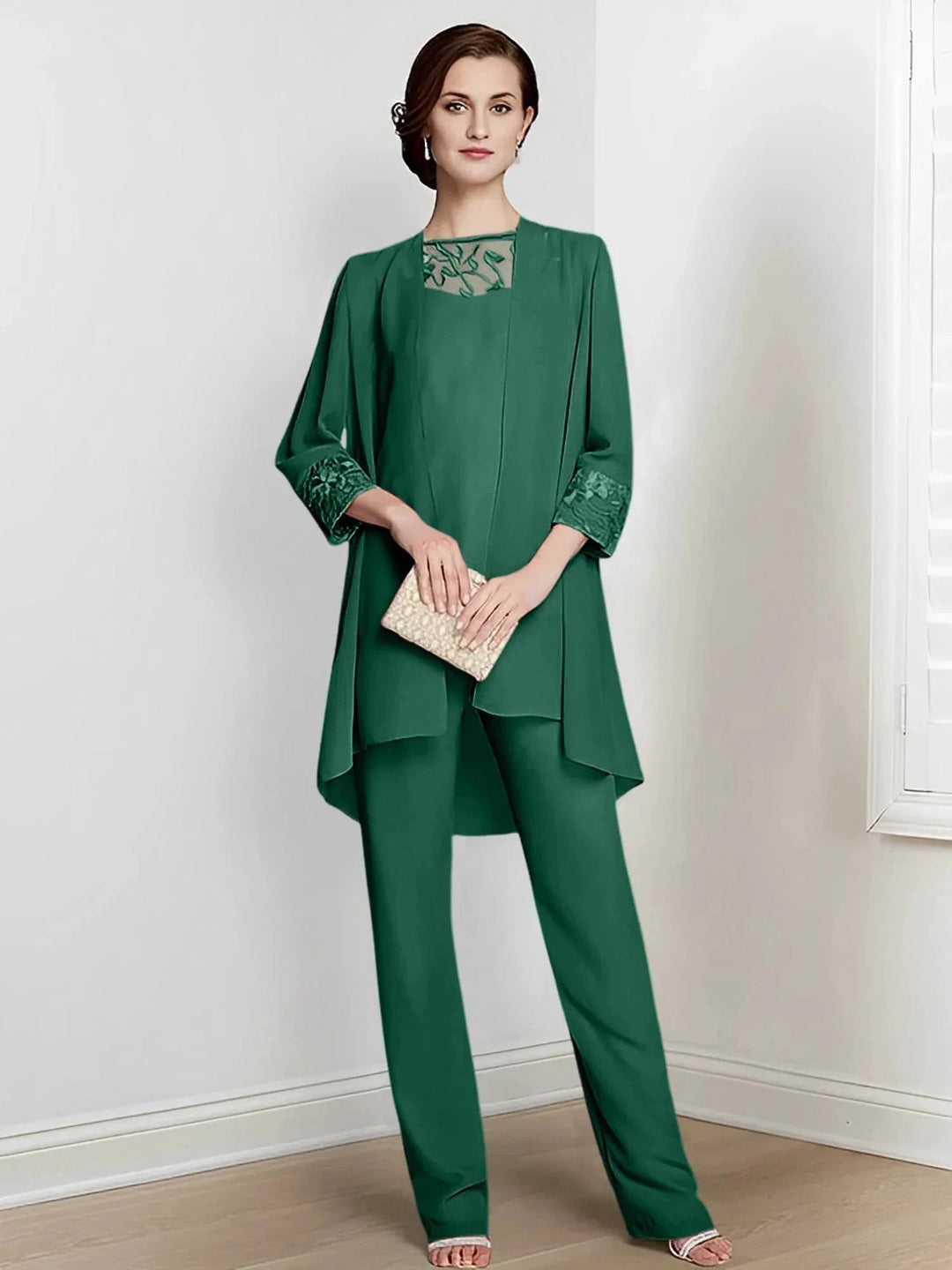 Chiffon Long Sleeves Mother Of The Bride Pantsuits With Jacket by Dreamylily