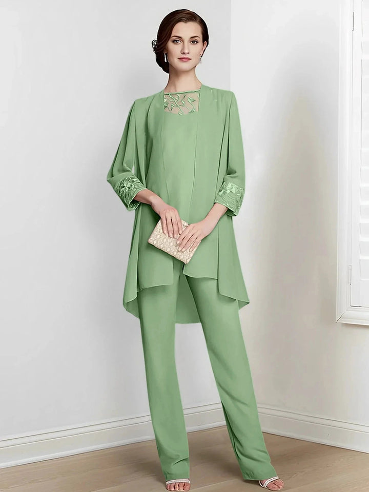 Chiffon Long Sleeves Mother Of The Bride Pantsuits With Jacket by Dreamylily