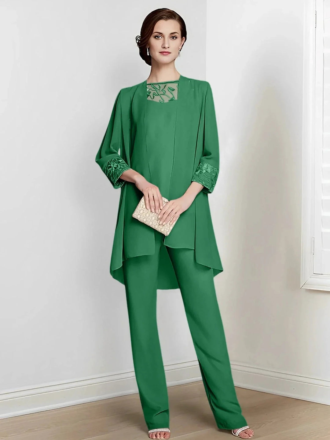 Chiffon Long Sleeves Mother Of The Bride Pantsuits With Jacket by Dreamylily