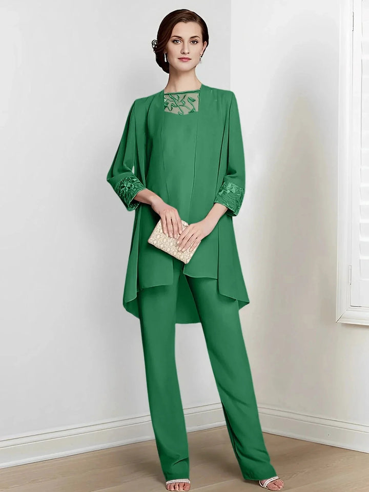 Chiffon Long Sleeves Mother Of The Bride Pantsuits With Jacket by Dreamylily