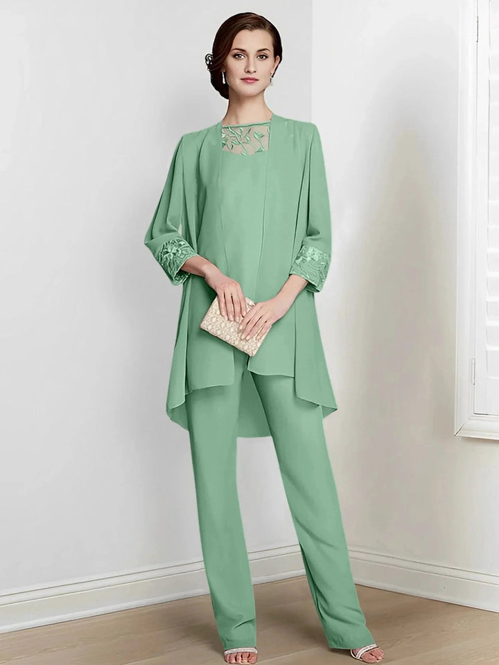 Chiffon Long Sleeves Mother Of The Bride Pantsuits With Jacket by Dreamylily