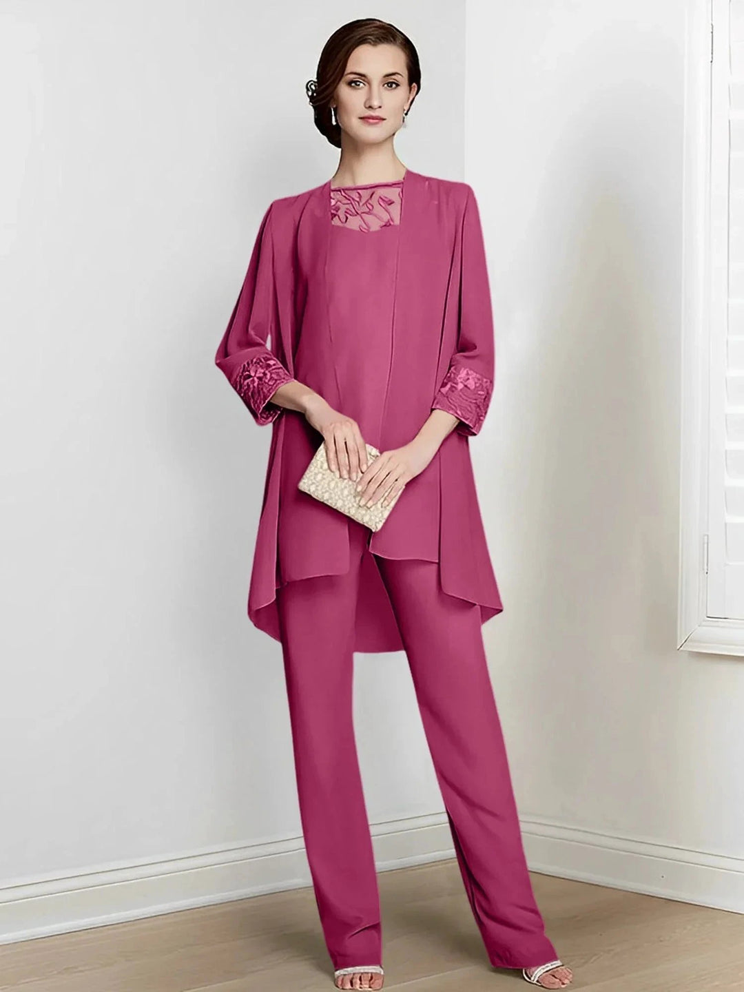 Chiffon Long Sleeves Mother Of The Bride Pantsuits With Jacket by Dreamylily