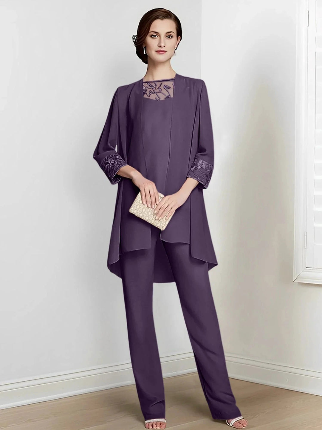 Chiffon Long Sleeves Mother Of The Bride Pantsuits With Jacket by Dreamylily