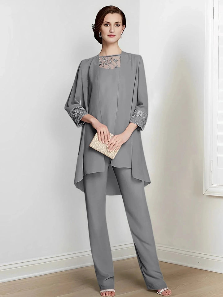 Chiffon Long Sleeves Mother Of The Bride Pantsuits With Jacket by Dreamylily