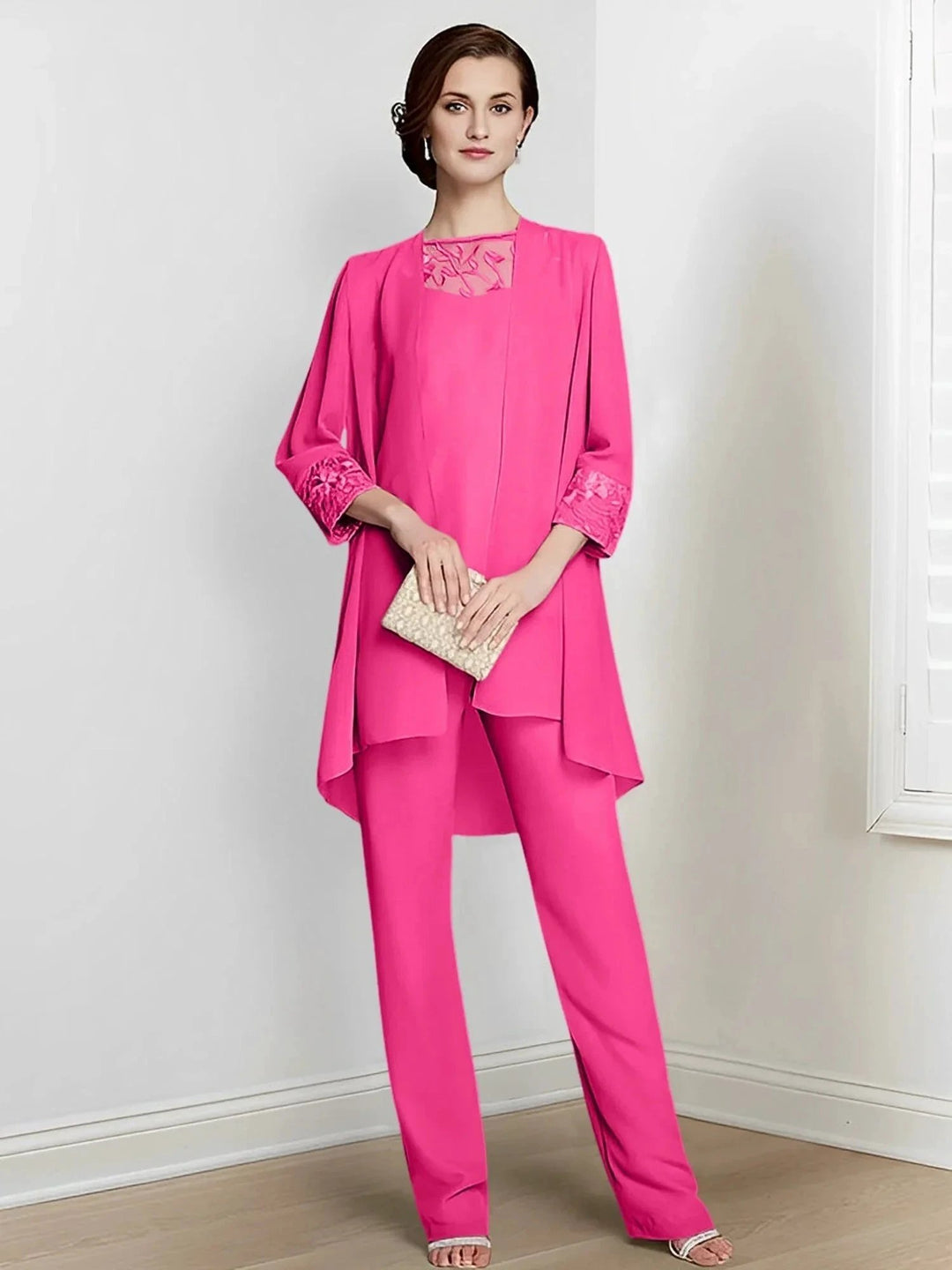 Chiffon Long Sleeves Mother Of The Bride Pantsuits With Jacket by Dreamylily