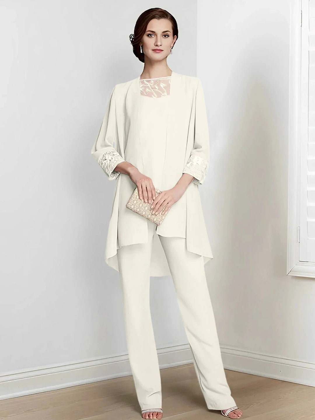Chiffon Long Sleeves Mother Of The Bride Pantsuits With Jacket by Dreamylily