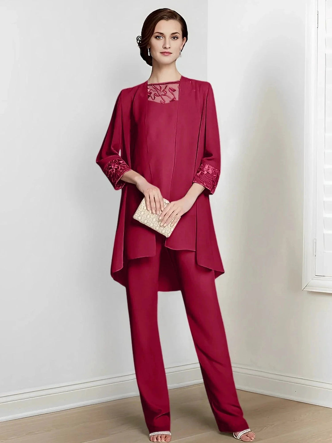 Chiffon Long Sleeves Mother Of The Bride Pantsuits With Jacket by Dreamylily