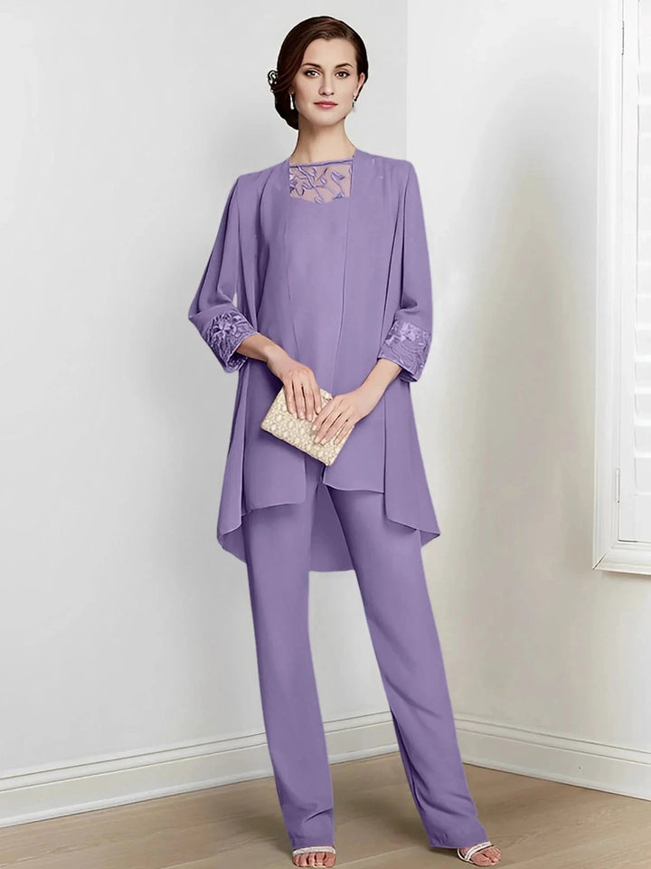 Chiffon Long Sleeves Mother Of The Bride Pantsuits With Jacket by Dreamylily