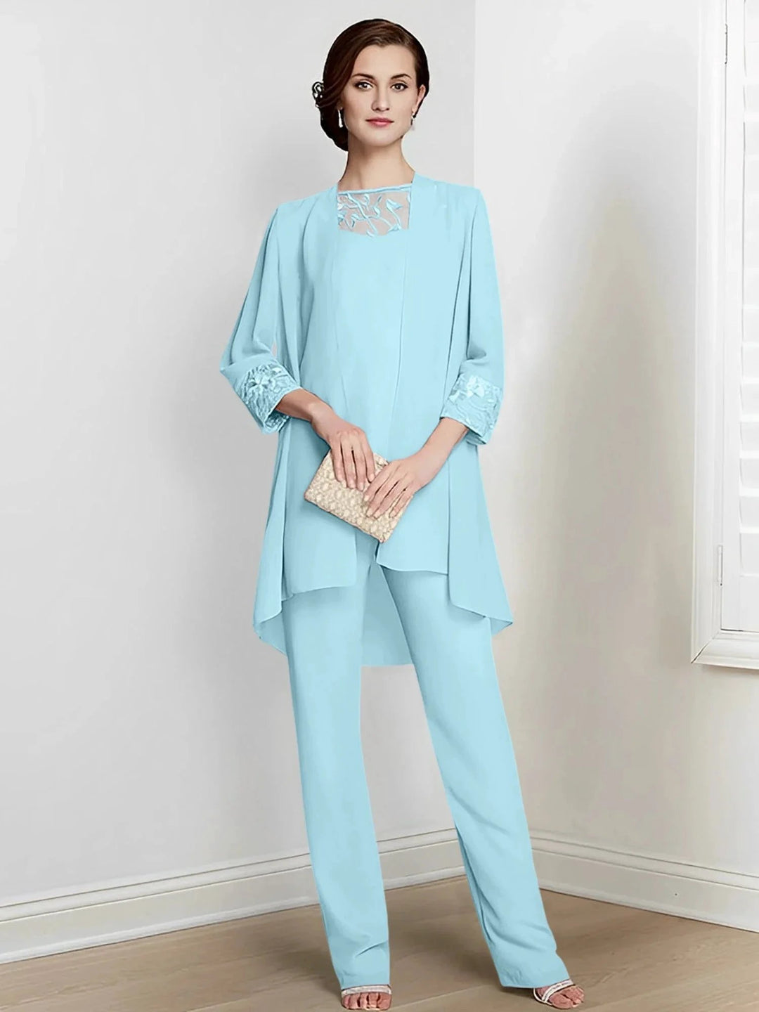Chiffon Long Sleeves Mother Of The Bride Pantsuits With Jacket by Dreamylily