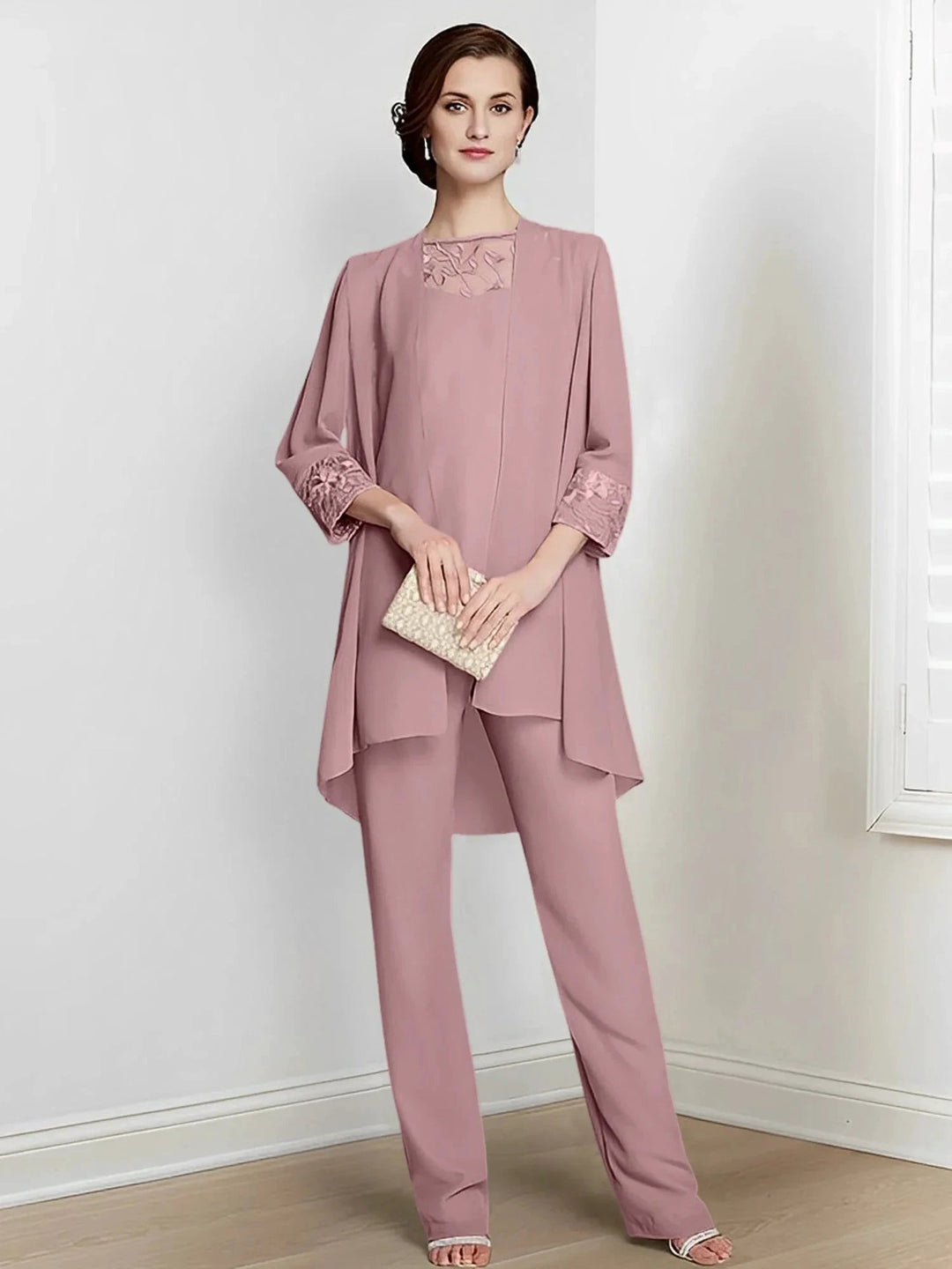 Chiffon Long Sleeves Mother Of The Bride Pantsuits With Jacket by Dreamylily