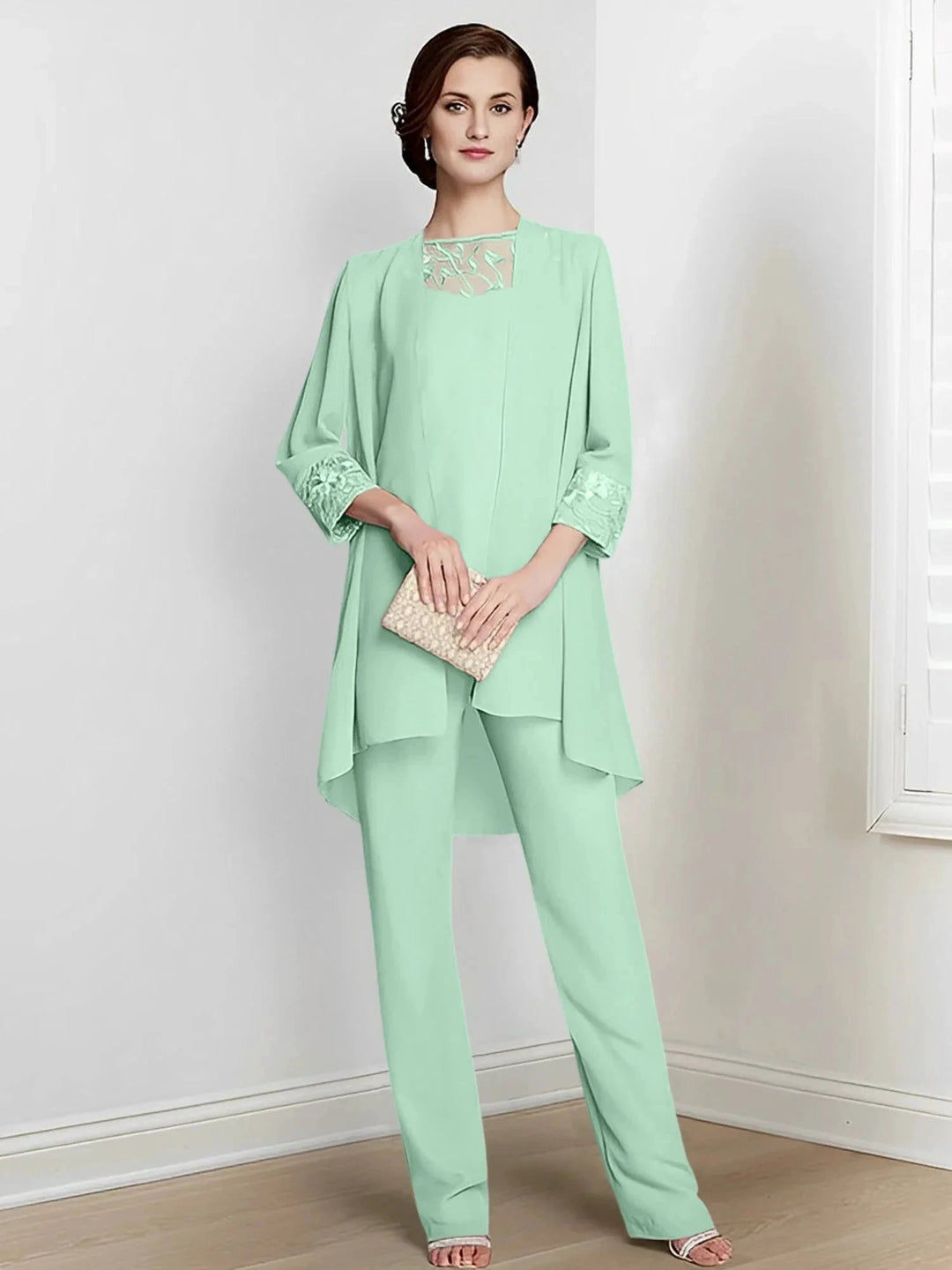 Chiffon Long Sleeves Mother Of The Bride Pantsuits With Jacket by Dreamylily