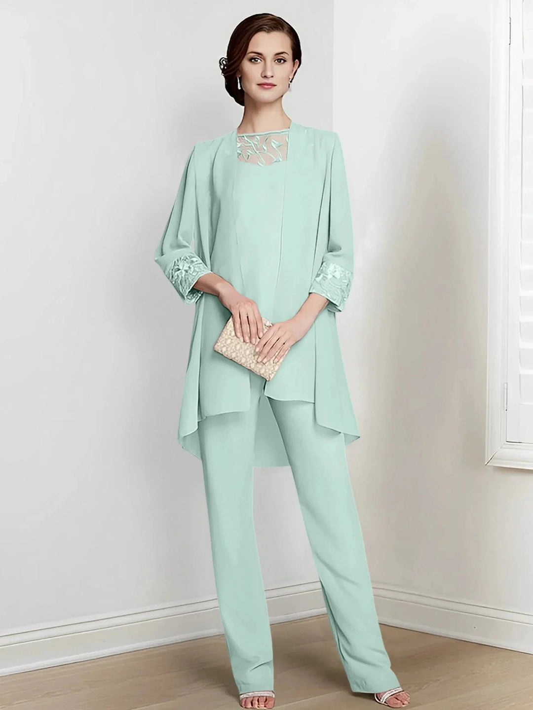 Chiffon Long Sleeves Mother Of The Bride Pantsuits With Jacket by Dreamylily