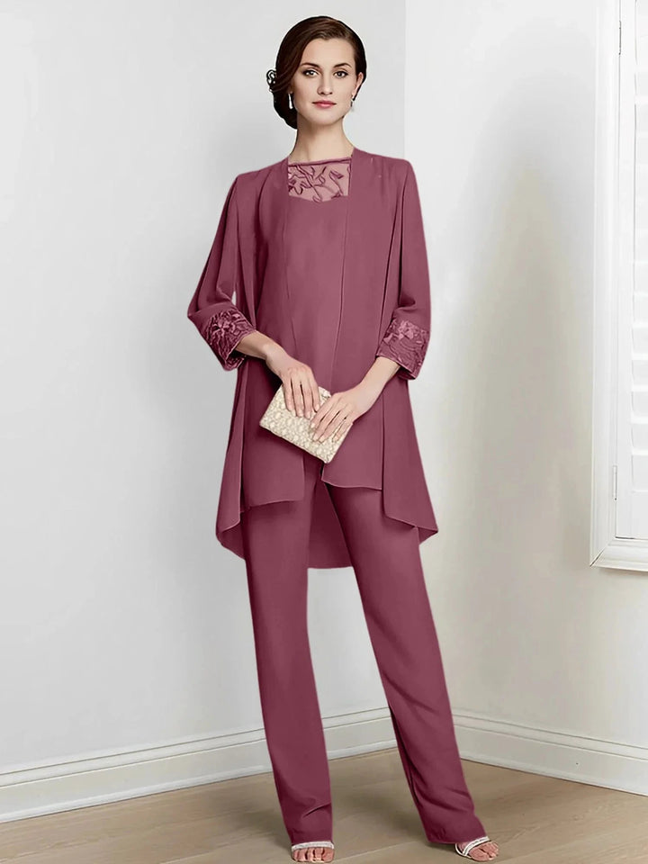 Chiffon Long Sleeves Mother Of The Bride Pantsuits With Jacket by Dreamylily