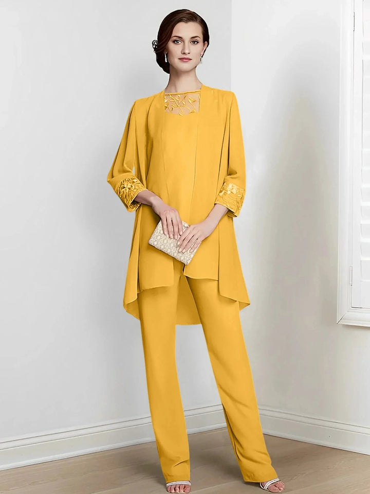 Chiffon Long Sleeves Mother Of The Bride Pantsuits With Jacket by Dreamylily