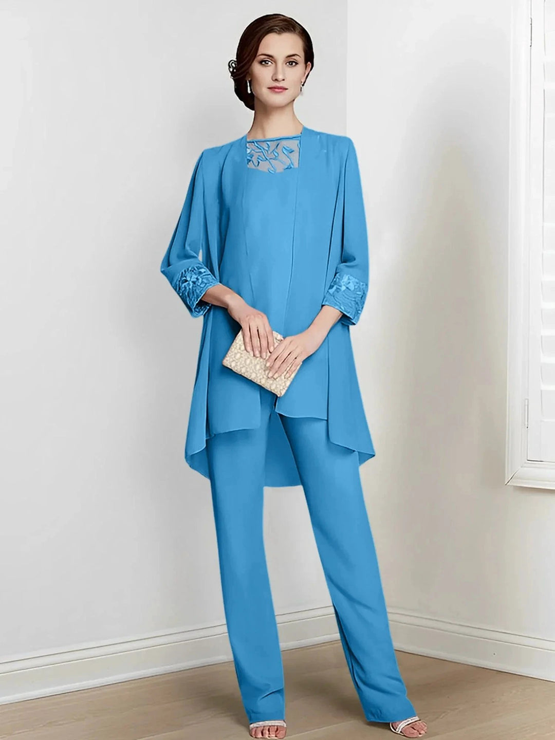 Chiffon Long Sleeves Mother Of The Bride Pantsuits With Jacket by Dreamylily