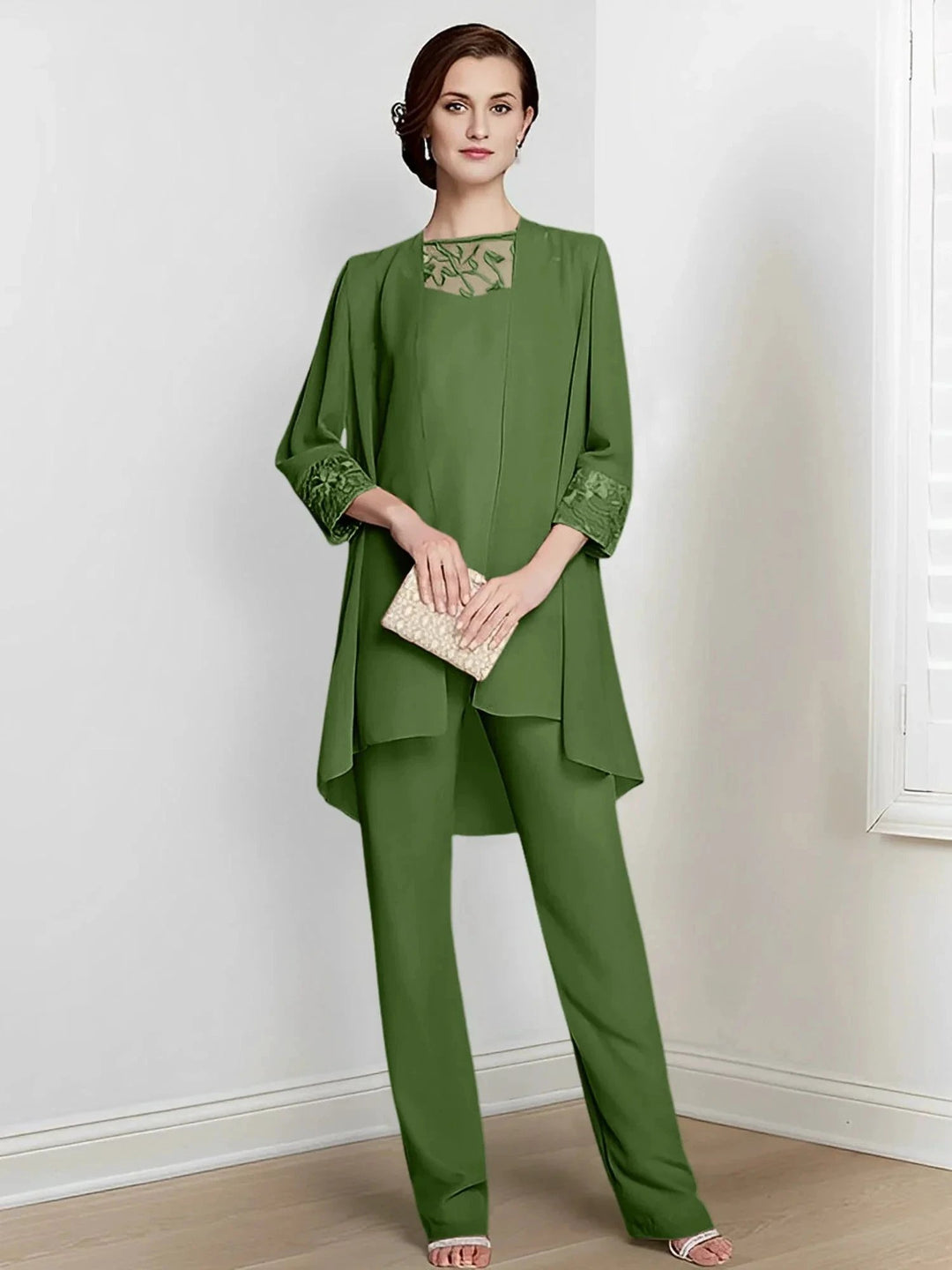 Chiffon Long Sleeves Mother Of The Bride Pantsuits With Jacket by Dreamylily
