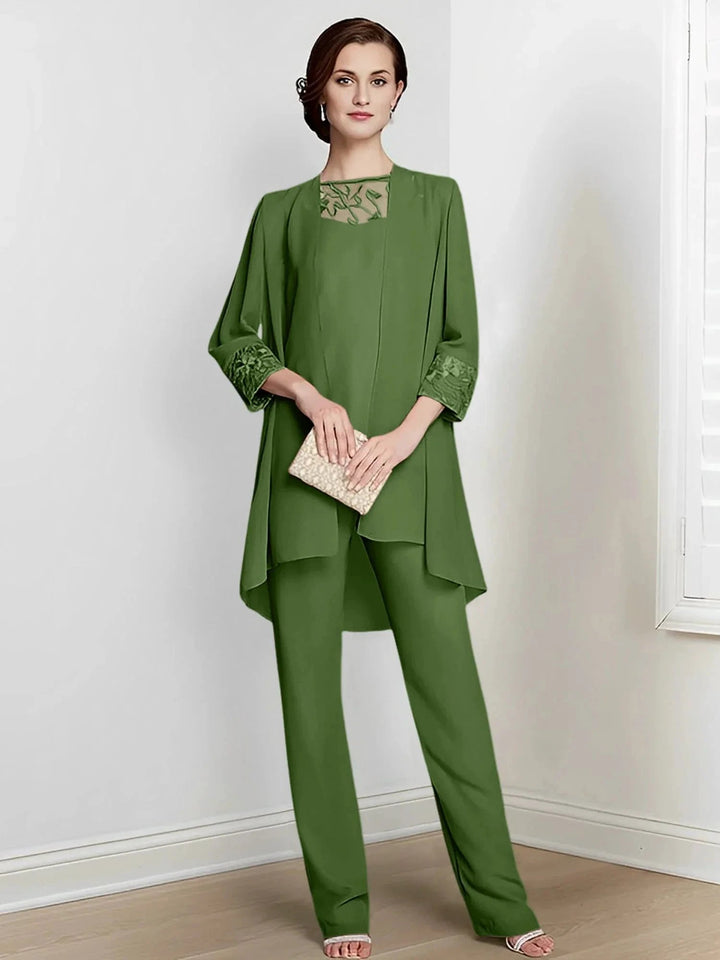 Chiffon Long Sleeves Mother Of The Bride Pantsuits With Jacket by Dreamylily