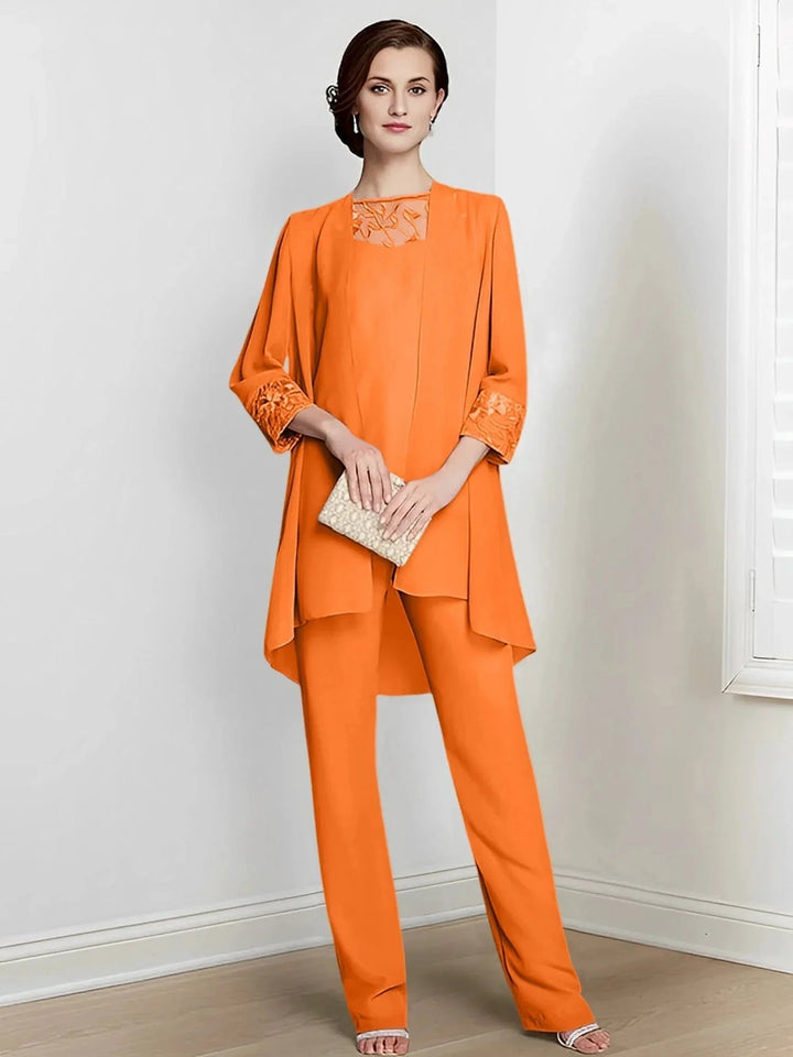 Chiffon Long Sleeves Mother Of The Bride Pantsuits With Jacket by Dreamylily