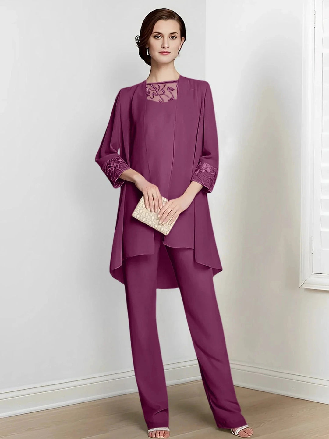 Chiffon Long Sleeves Mother Of The Bride Pantsuits With Jacket by Dreamylily