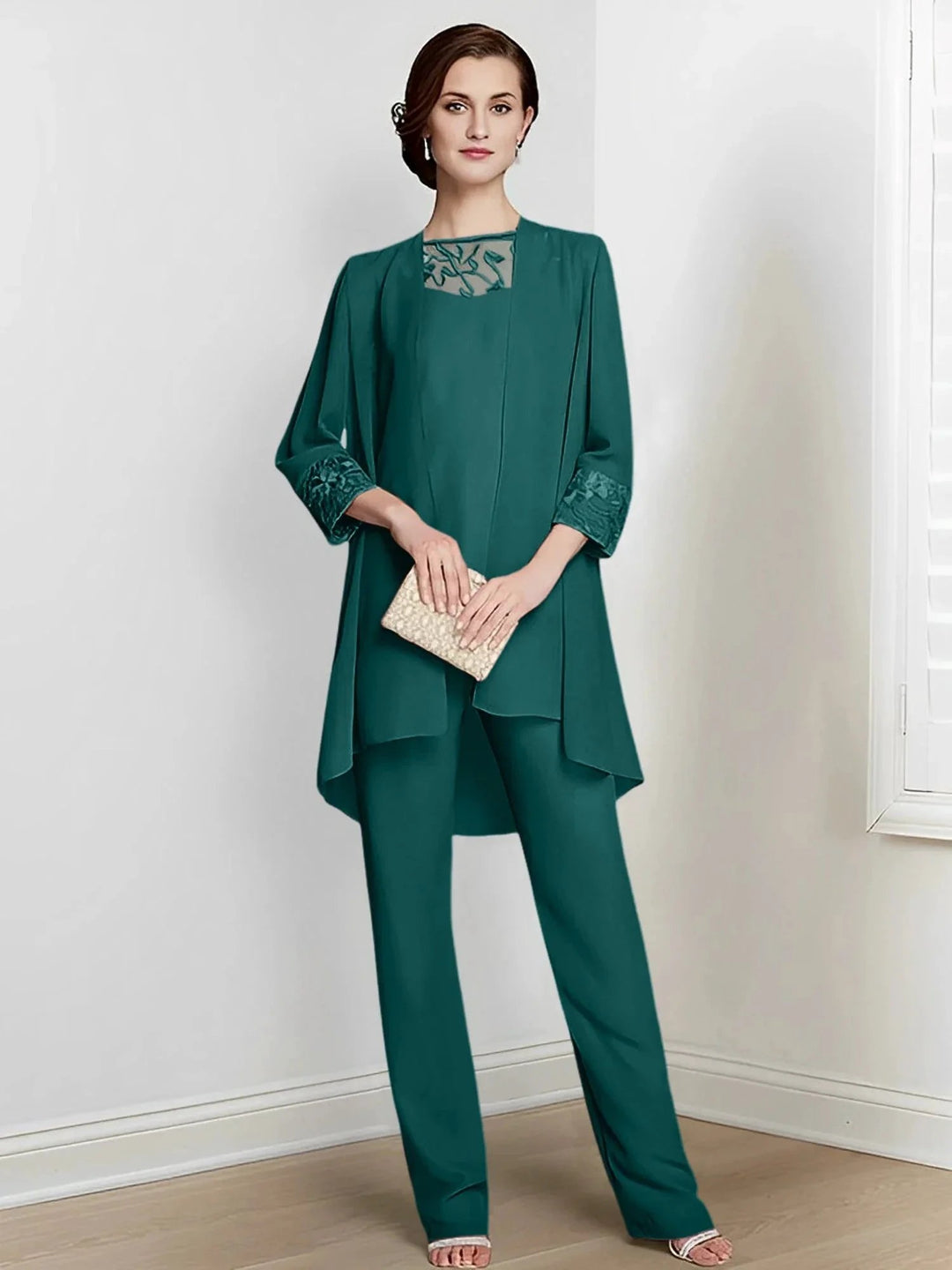 Chiffon Long Sleeves Mother Of The Bride Pantsuits With Jacket by Dreamylily