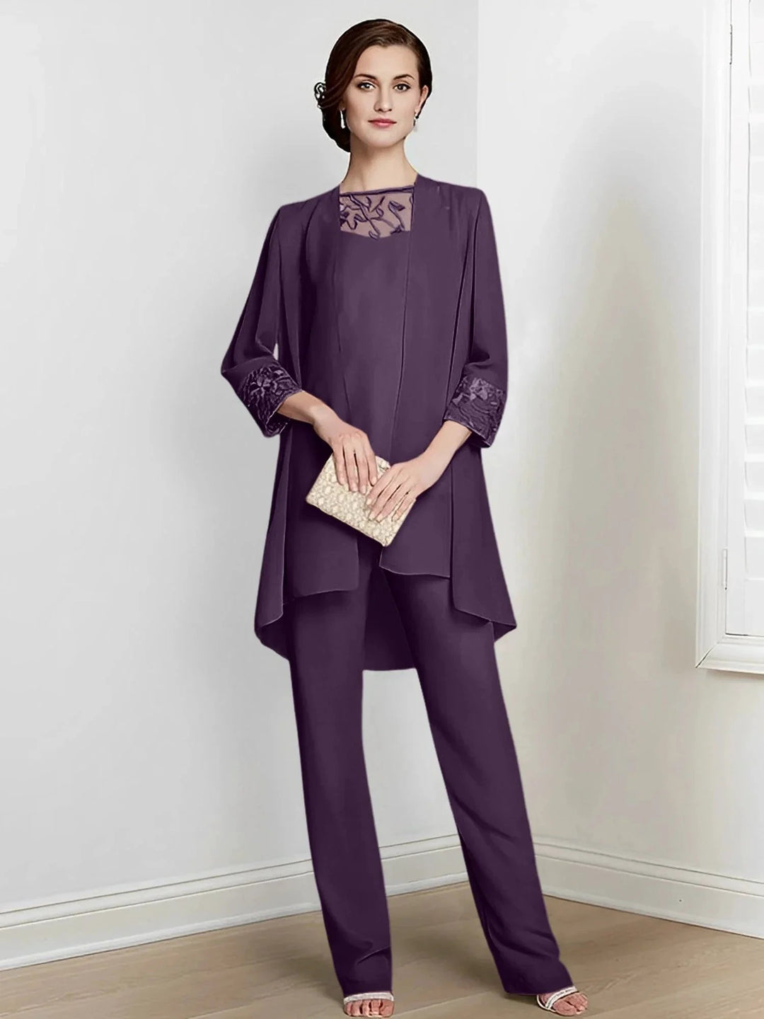 Chiffon Long Sleeves Mother Of The Bride Pantsuits With Jacket by Dreamylily