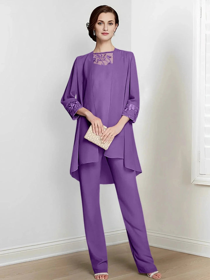 Chiffon Long Sleeves Mother Of The Bride Pantsuits With Jacket by Dreamylily
