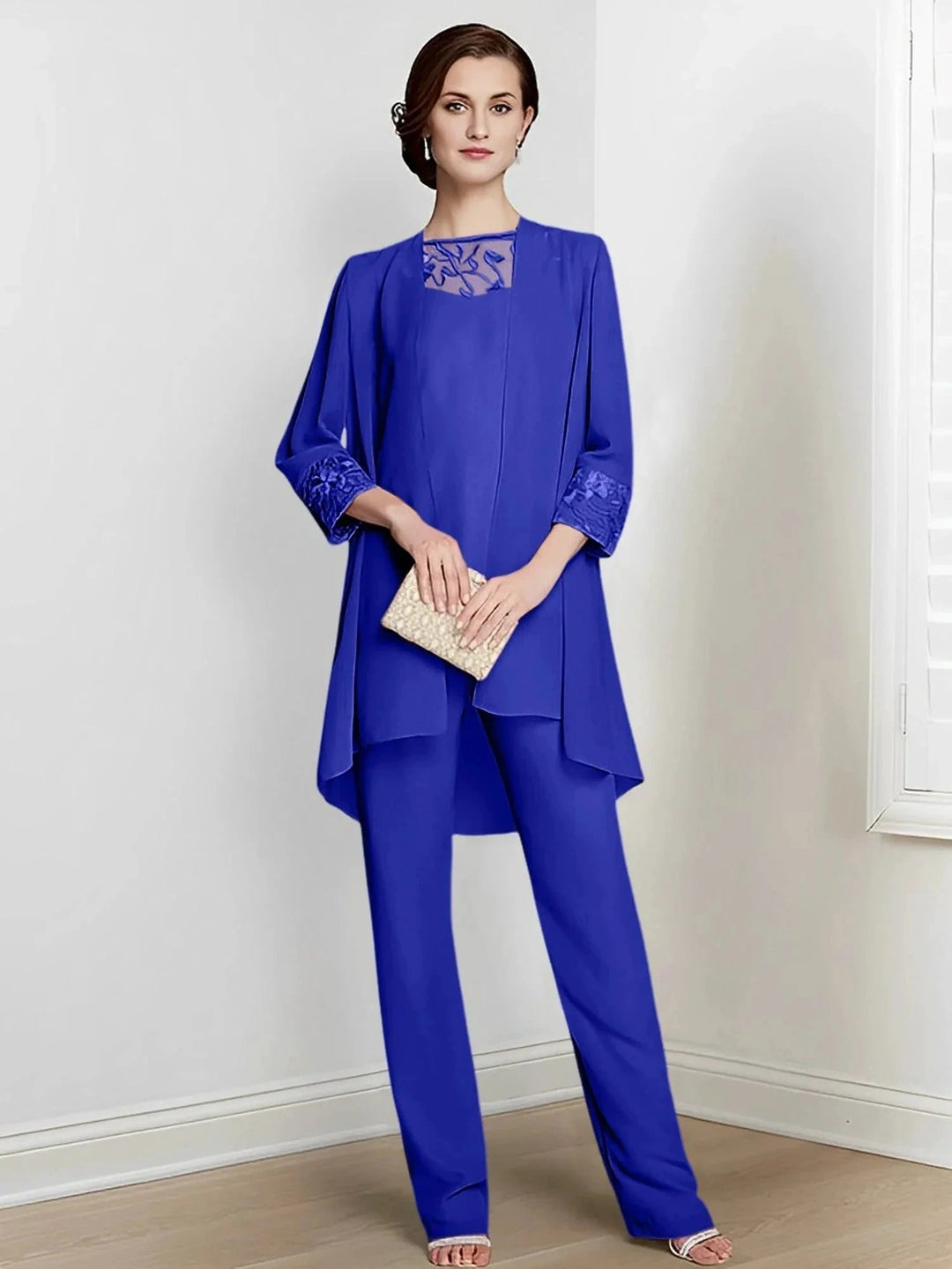 Chiffon Long Sleeves Mother Of The Bride Pantsuits With Jacket by Dreamylily