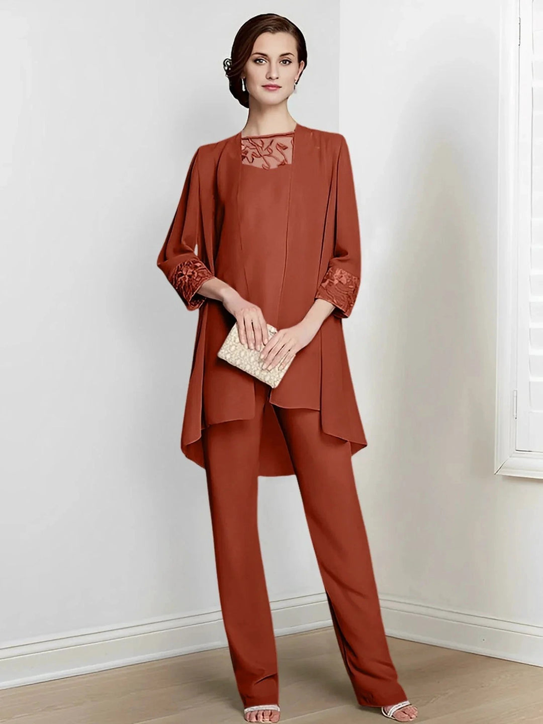 Chiffon Long Sleeves Mother Of The Bride Pantsuits With Jacket by Dreamylily