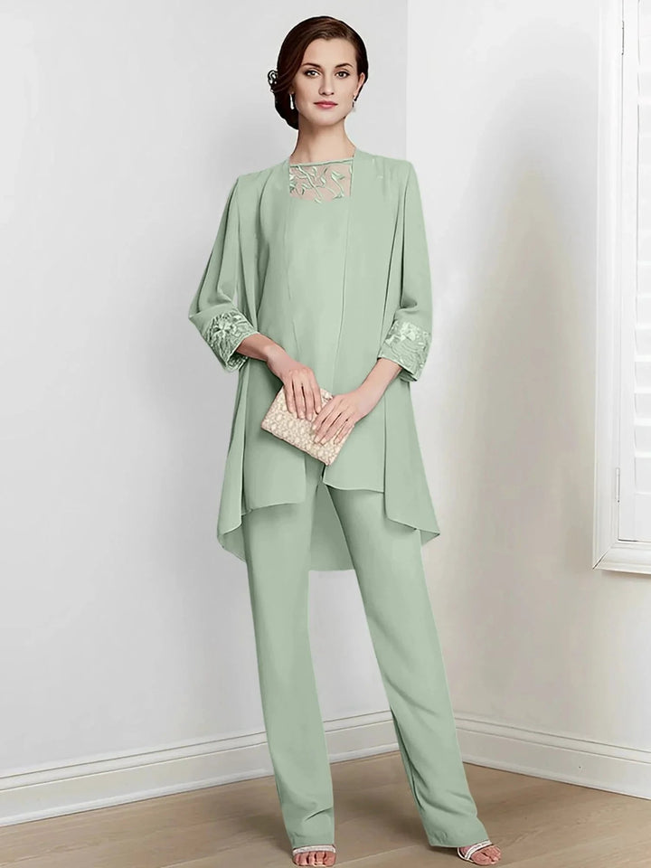 Chiffon Long Sleeves Mother Of The Bride Pantsuits With Jacket by Dreamylily